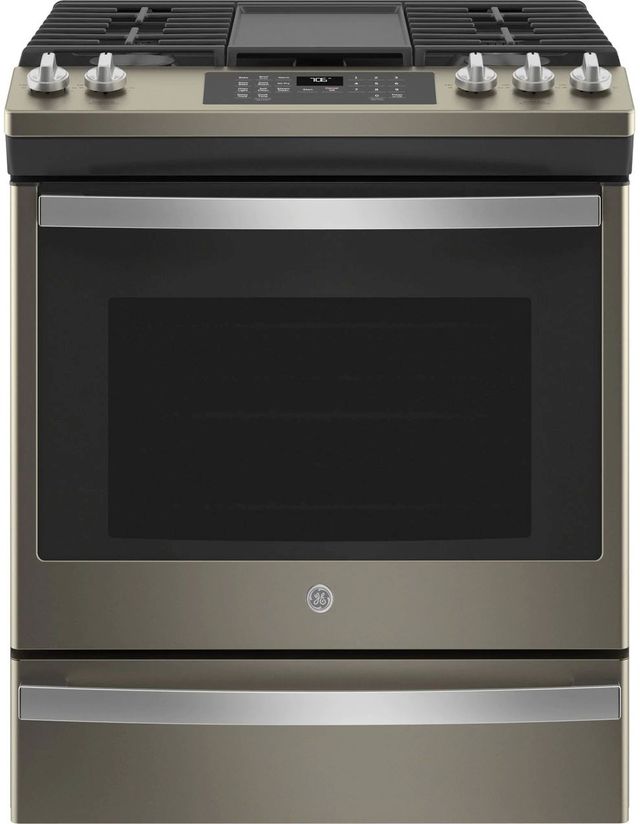 GE® 30" Fingerprint Resistant Slate Slide In Convection Gas Range