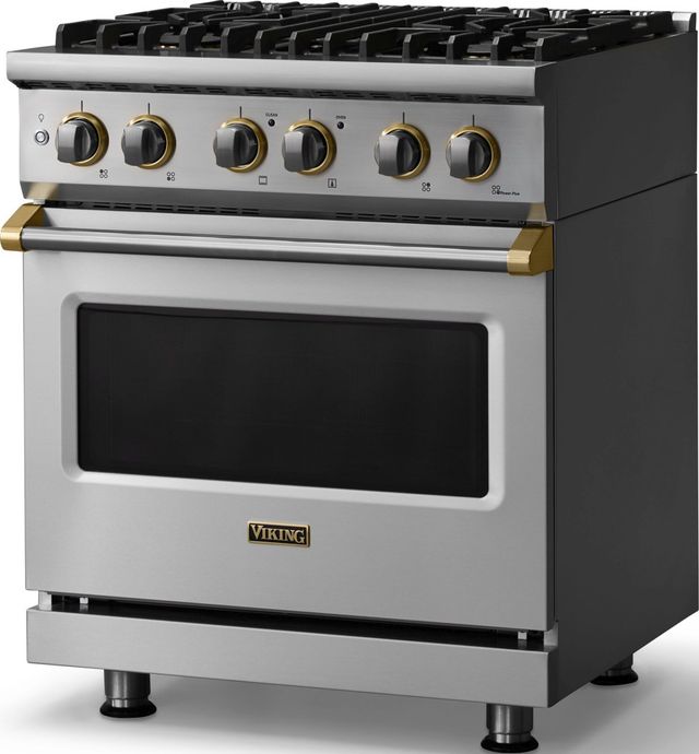 Viking® 5 Series 30" Stainless Steel Pro Style Dual Fuel (LP) Range with Brushed Brass Trim-3