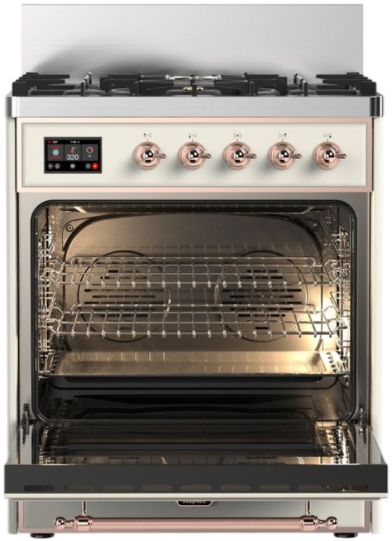 Ilve® Majestic III 30" Antique White Pro Style Dual Fuel Natural Gas Range with Triple Glass Door and Copper Trim-2