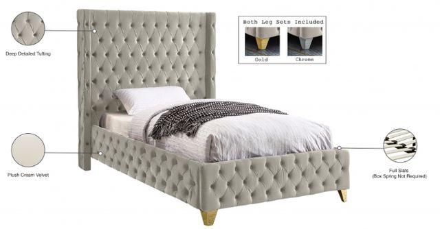 Meridian Furniture Savan Cream Twin Upholstered Panel Bed-2