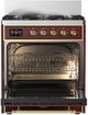 Ilve® Majestic III 30" Burgundy Pro Style Dual Fuel Natural Gas Range with Triple Glass Door and Brass Trim-2