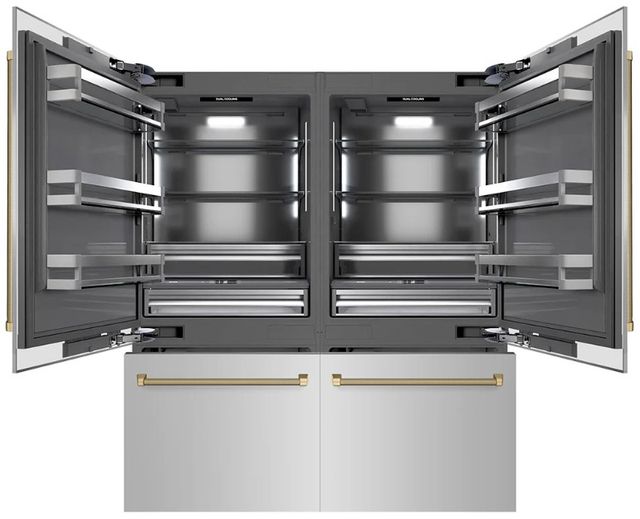 ZLINE Autograph Edition 72"  39.6 Cu. Ft. Stainless Steel with Graphite Gray Interior and Champagne Bronze Helix Handles French Door Built-In Bottom Freezer Refrigerator with Water Dispensers and Ice Makers -2