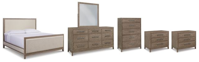 Signature Design by Ashley® Chrestner 6-Piece Gray California King Upholstered Panel Bed Set-0