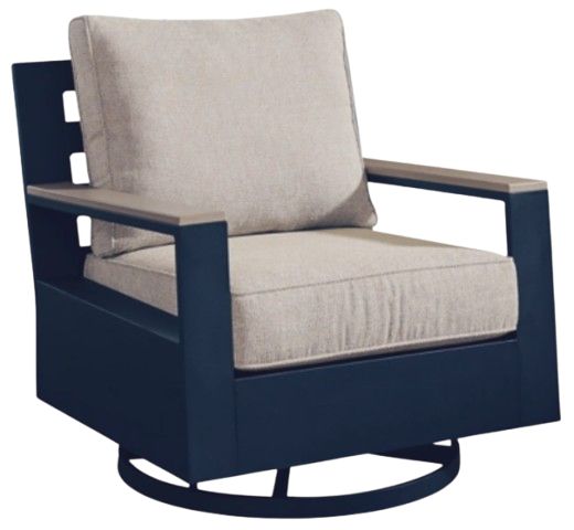Signature Design by Ashley® East Beach Driftwood/Navy Blue Fabric/Wooden Outdoor Swivel Glider Chair-0
