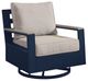 Signature Design by Ashley® East Beach Driftwood/Navy Blue Fabric/Wooden Outdoor Swivel Glider Chair-0