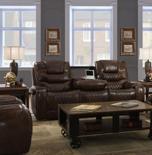 Corinthian Furniture Brookshire Carmel Power Reclining Loveseat with Power Headrest and Console-1