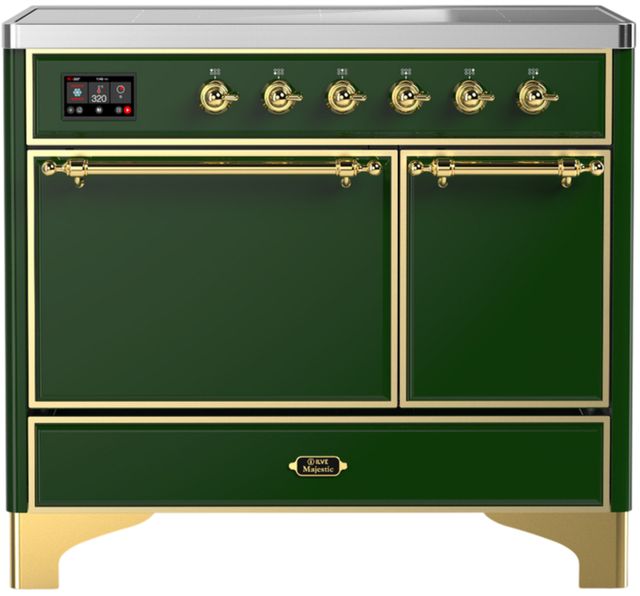 Ilve® Majestic III 40" Emerald Green Pro Style Induction Range with Solid Door and Brass Trim-0