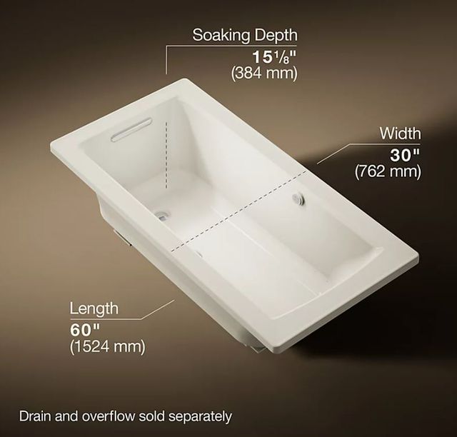 KOHLER® Archer® Biscuit 60" x 30" Drop-In Heated BubbleMassage™ Air Bath with Bask® Heated Surface-2