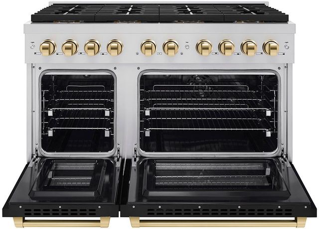 ZLINE Autograph Edition Paramount Series 48" Stainless Steel Pro Style Dual Fuel Range with Matte Black Door and Polished Gold Accents-1