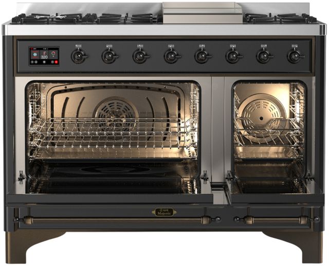 Ilve® Majestic III 48" Graphite Matte Pro Style Dual Fuel Natural Gas Range with Triple Glass Door and Burnished Trim-1