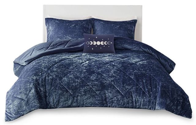 Olliix by Intelligent Design Felicia Navy Full/Queen Velvet Comforter Set-0
