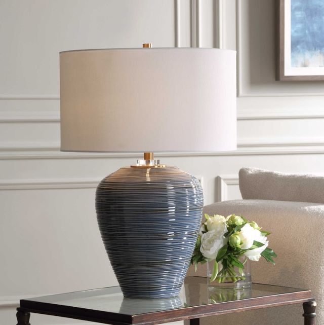 Uttermost® Moher Glossy Blue Table Lamp-1