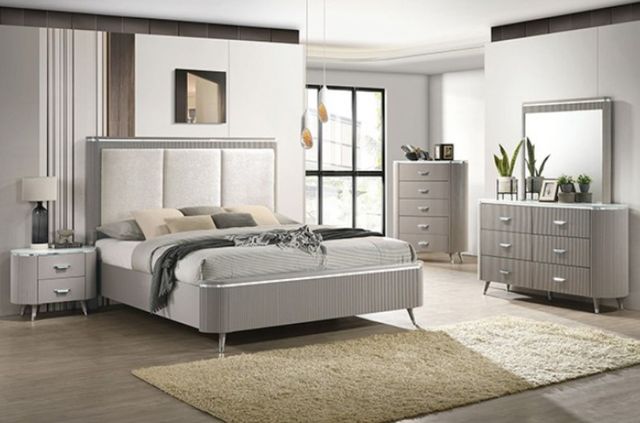 Furniture of America® Aldridge Light Gray Eastern King Panel Bed-2