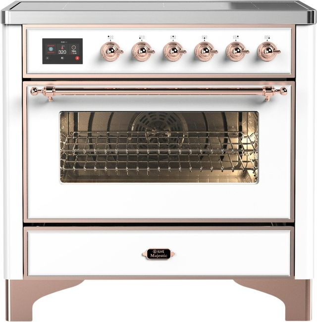 Ilve® Majestic III 36" White Pro Style Induction Range with Triple Glass Door and Copper Trim-0