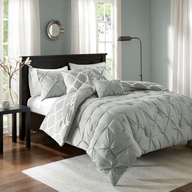 Olliix by Madison Park Essentials 5 Piece Grey King/California King Kasey Reversible Comforter Set-1