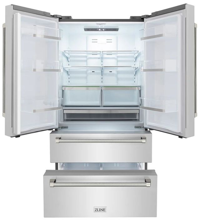 ZLINE Autograph Edition 36" 22.5 Cu. Ft. Fingerprint-Resistant Stainless Steel Counter Depth French Door Refrigerator with Ice Maker and Polished Nickel Helix Handles-1