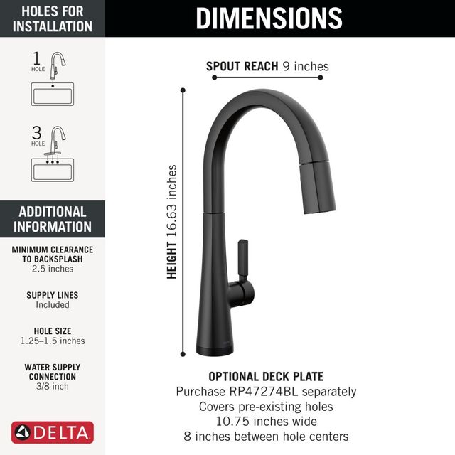 Delta Monrovia® Matte Black Touch2O® Technology Kitchen Faucet with Touchless Technology-2
