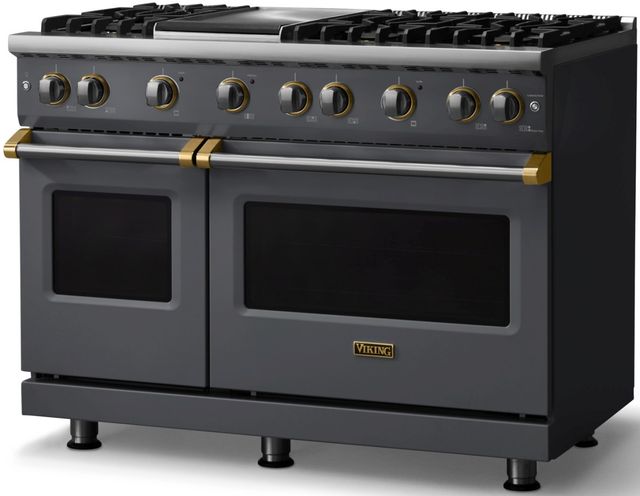 Viking® 5 Series 48" Cast Black Pro Style Gas (NG) Range with Brushed Brass Trim-2