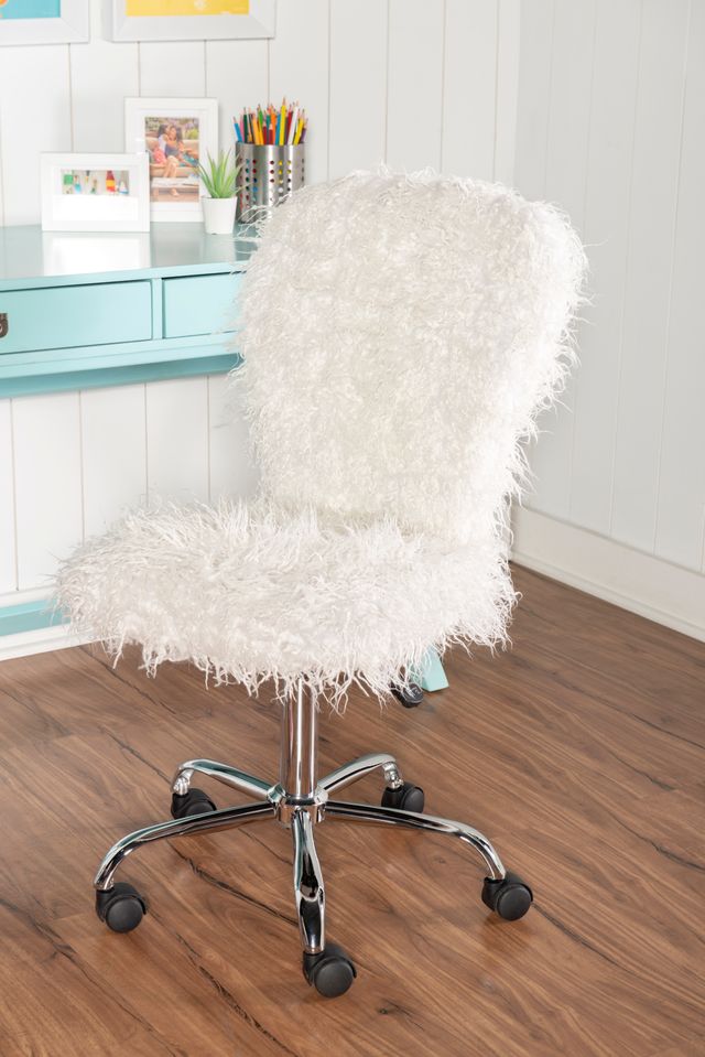 Linon Langford White Faux Flokati Office Chair-1