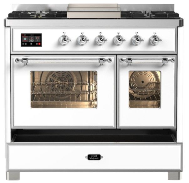 Ilve® Majestic III 40" White Pro Style Dual Fuel Liquid Propane Range with Triple Glass Door and Chrome Trim-2