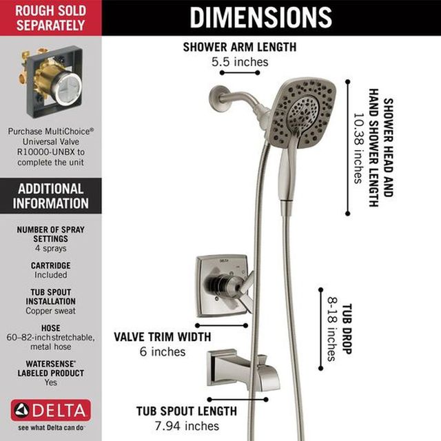 Delta Ashlyn® Monitor® 17 Series Stainless Tub & Shower Trim with In2ition®-3