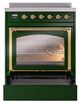 Ilve® Nostalgie II Noblesse 30'' Emerald Green Pro Style Induction Range with Brass Trim-3