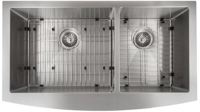 ZLINE Courchevel 36" Satin Stainless Steel Farmhouse Apron Mount Double Bowl Kitchen Sink with Bottom Grid-1