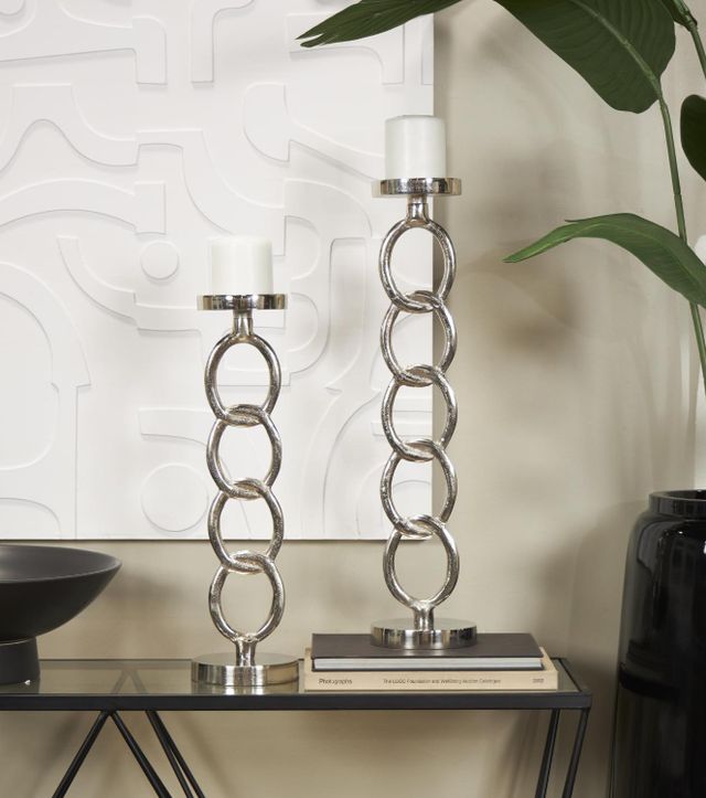 Deco Marche 2-Piece Silver Geometric Chain Link Decorative Candle Holder Set-4