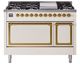Ilve® Nostalgie II Noblesse 48'' Antique White Pro Style Dual Fuel Range with Brass Trim-0
