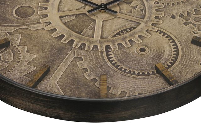 Monarch Specialties Inc. Brown 20" Round Wall Clock with Roman Numerals on Gear Mechanism Background-1