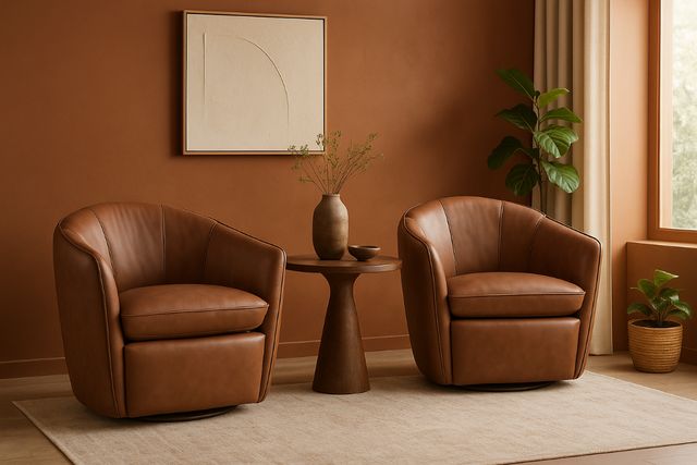LeatherCraft All Leather Swivel Chair - Arctic Brandy-1