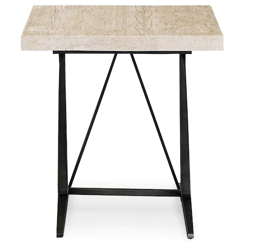 Bassett® Furniture Tyson Cream Travertine Stone Top End Table with Black Base-0