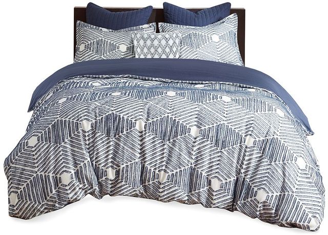 Olliix by INK+IVY Navy King/California King Ellipse Cotton Jacquard Duvet Cover Set-0