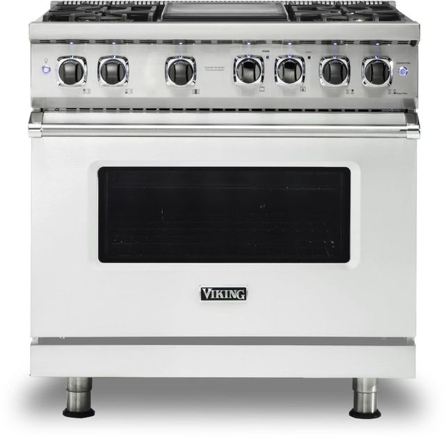 Viking® 5 Series 36" Frost White Pro Style Dual Fuel Natural Gas Range with 12" Griddle-0