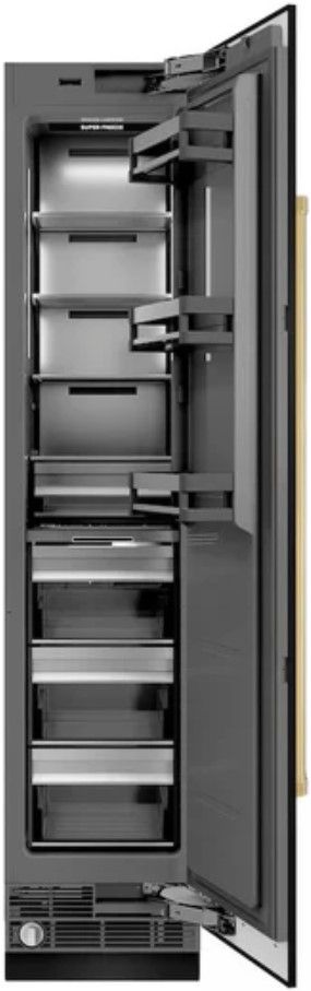 ZLINE Autograph Edition 18 in. 8.6 Cu. Ft. Right Hinge Column Freezer in Black Stainless Steel with Graphite Gray Interior and Polished Gold Accents-1