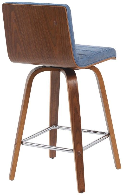 Armen Living Vienna Vintage Blue/Walnut Swivel Counter Stool-3