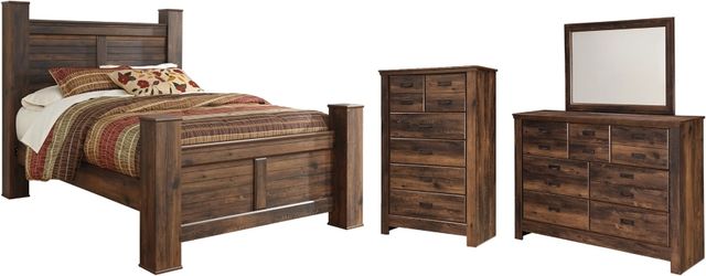 Signature Design by Ashley® Quinden 4-Piece Dark Brown Queen Poster Bed Set-0
