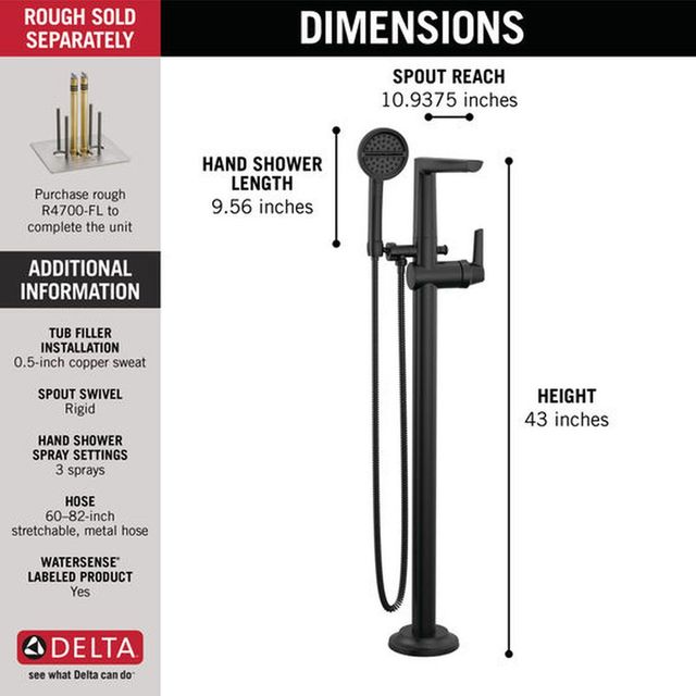 Delta Galeon® Matte Black Free-Standing Tub Filler-3