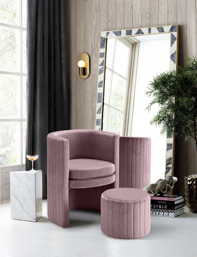 Meridian Furniture Selena Pink Velvet Chair and Ottoman Set-3