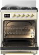 Ilve® Majestic III 30" Antique White Pro Style Dual Fuel Natural Gas Range with Triple Glass Door and BrassTrim-2