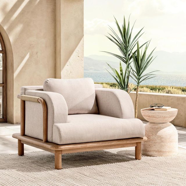 Classic Home Dawson Butterscotch Fabric/Wooden Outdoor Accent Chair-1