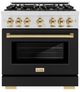ZLINE Autograph Edition 36" Satin Stainless Steel Pro Style Dual Fuel Range with Black Matte Door and Polished Gold Accents-0