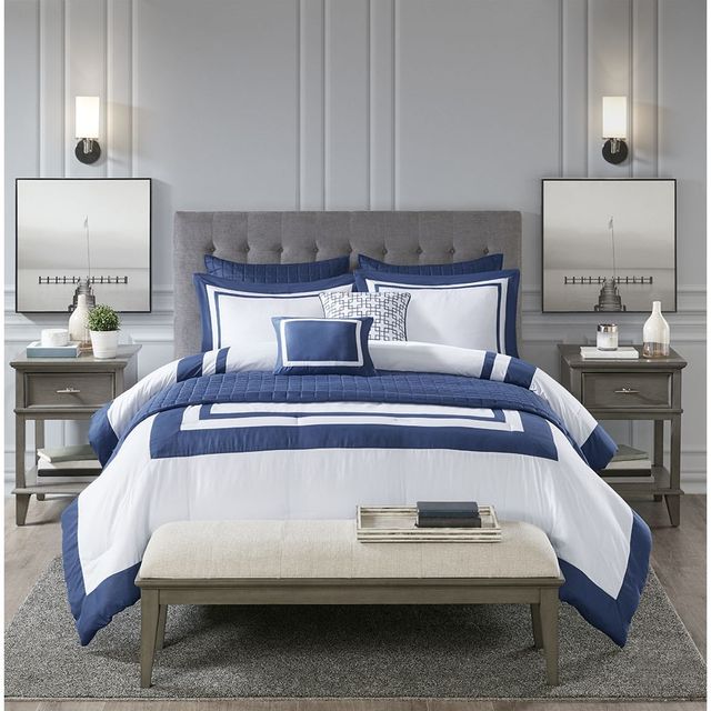 Olliix by Madison Park 8 Piece Navy Full/Queen Heritage Comforter and Coverlet Set Collection-4