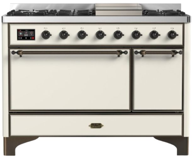 Ilve® Majestic III 48" Antique White Pro Style Dual Fuel Natural Gas Range with Solid Door and Burnished Trim-0