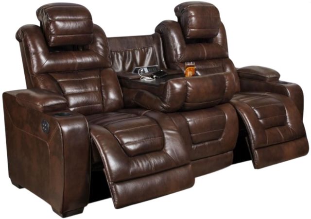 Corinthian Furniture Luke Brown Power Reclining Loveseat with Power Headrest and Console-0