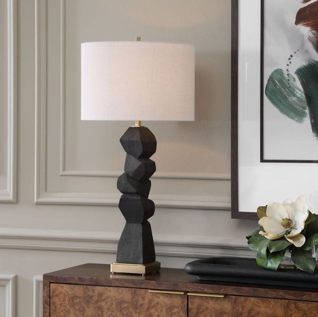 Uttermost® Demelo Deep Walnut Stacked Wood Table Lamp-1