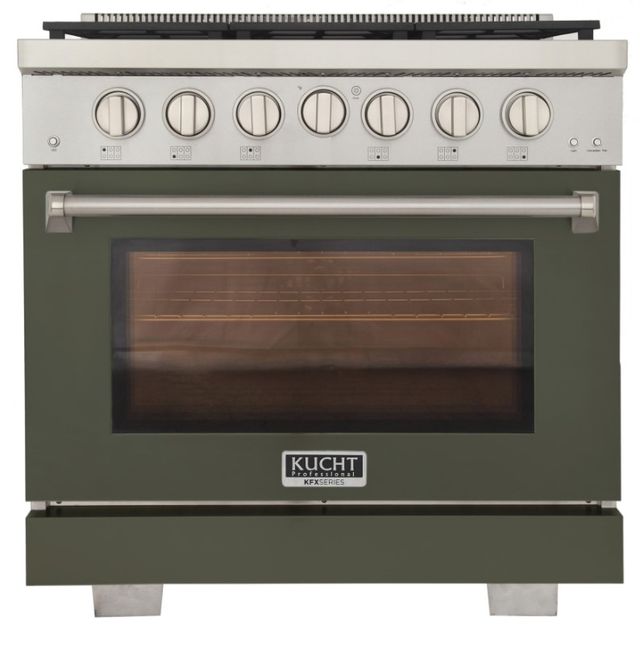 Kucht Professional KFX Series 36" Stainless Steel Pro Style Liquid Propane Gas Range with Olive Green Door and True Simmer Burners-0