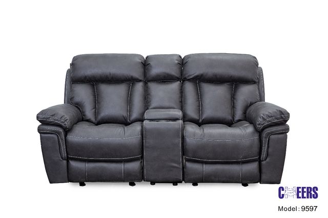 Cheers Man Wah Cayman Dual Reclining Gliding Loveseat with Console-0