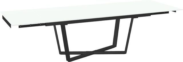 Amisco Customizable Charlie 112" Rectangular Extendable Table with 0.5" White Glass Top and 2 Leaves-1