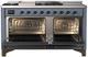 Ilve® Majestic III 60" Blue Gray Pro Style Dual Fuel Liquid Propane Range with French Top and Burnished Trim-1